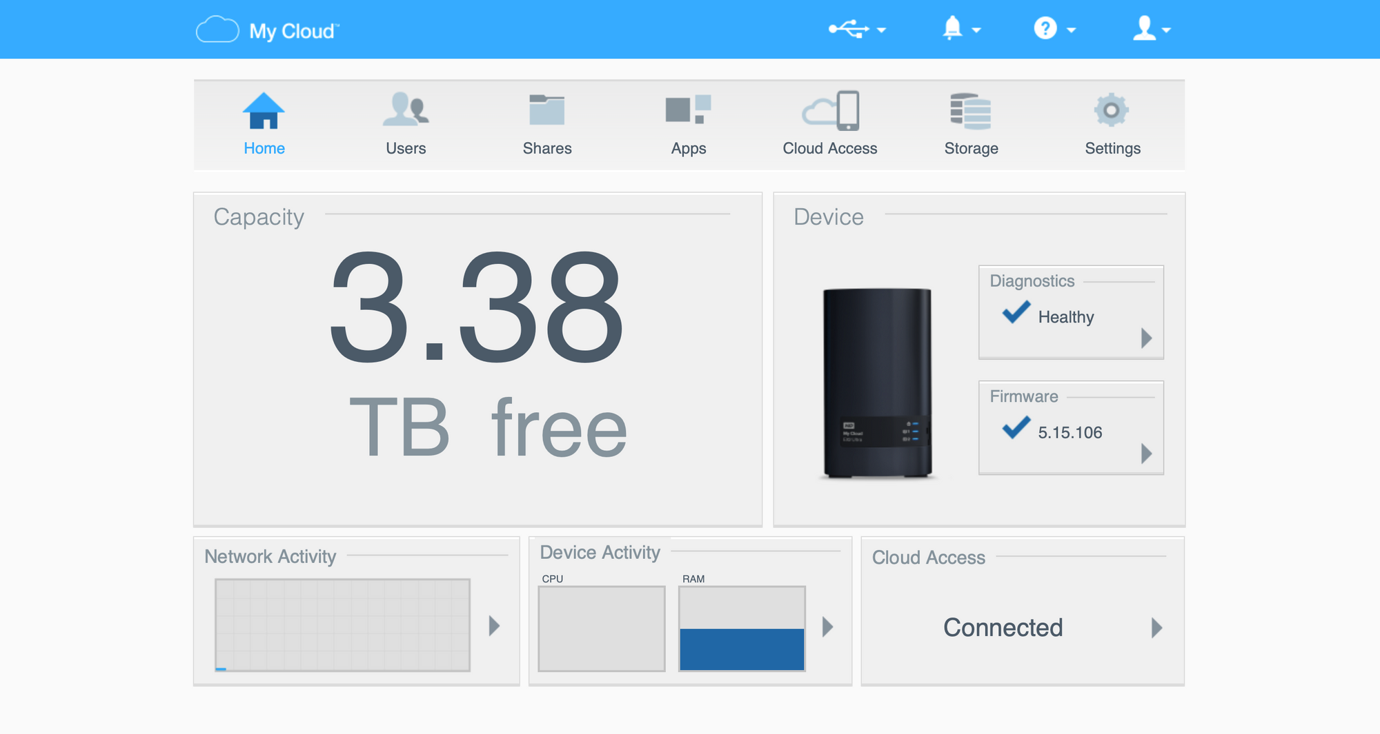 The My Cloud web interface. Not pretty, but you don't spend much time here.