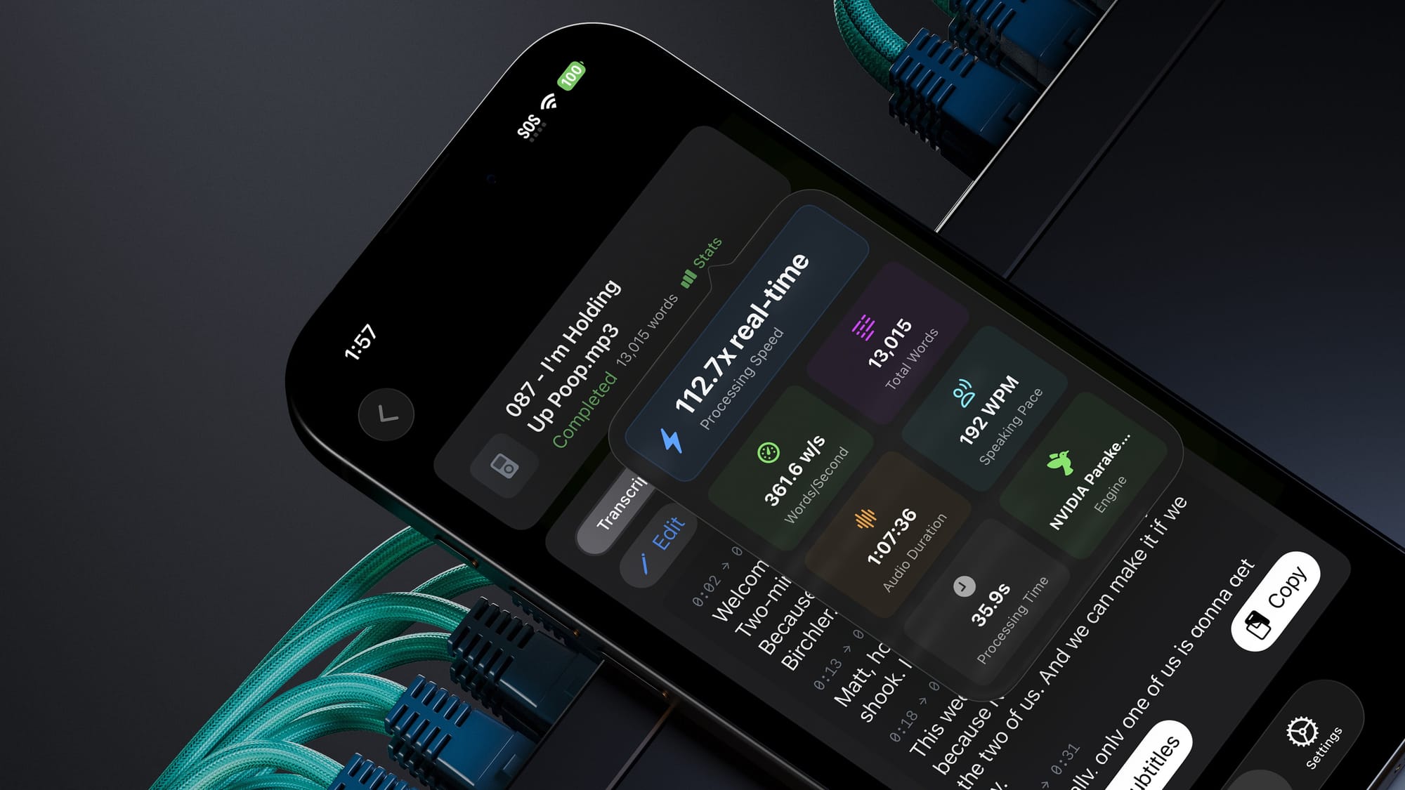 Quick Subtitles 2.0 transcribes a one-hour podcast in 30 seconds on an iPhone. This is magic (and it's out now)